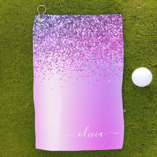 Purple Monogram Glitter Sparkle Girly Script Golf Towel