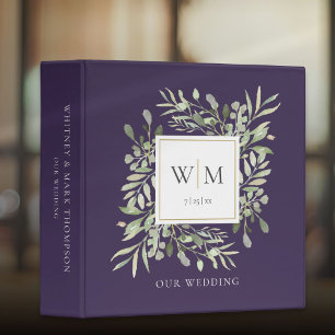 Purple Monogram Greenery Wedding Photo Album Binder