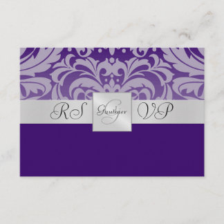 Purple Monogram Half Damask RSVP Reply Invitation