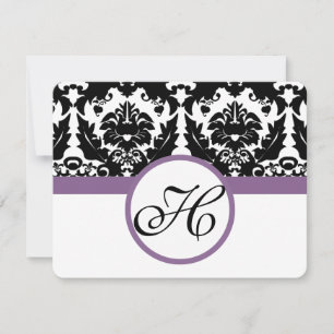Purple Monogram Heart Damask Grape Trim RSVP Card