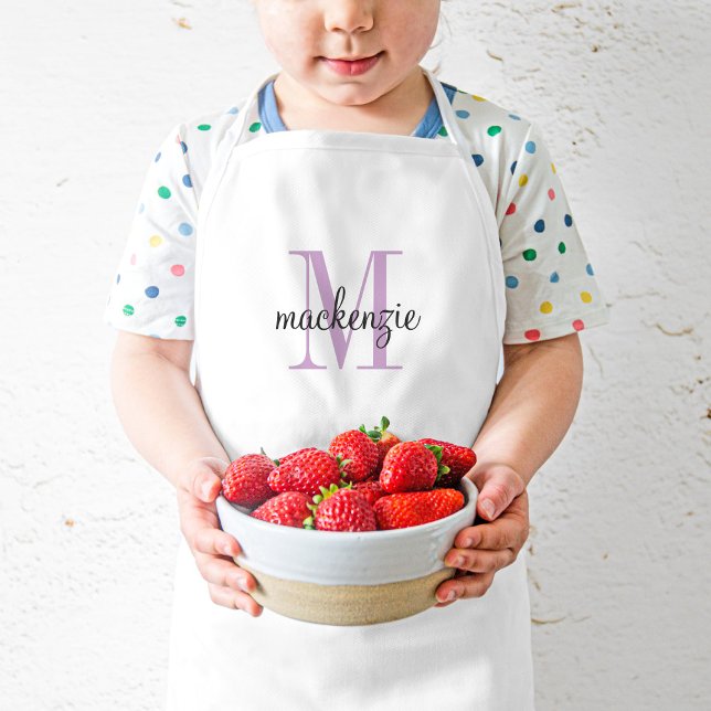 Purple Monogram Initial and Name Personalized Kids Apron (Creator Uploaded)