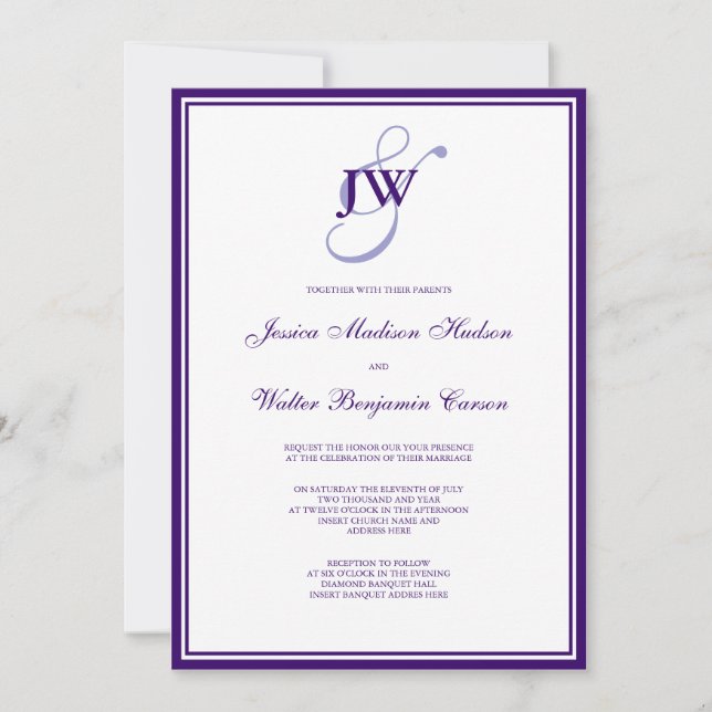 Purple Monogram Invitation (Front)