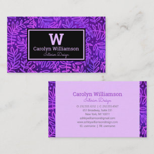 Purple monogram leaf pattern botanical modern bold business card