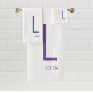 Purple Monogram Name Bath Towel Set