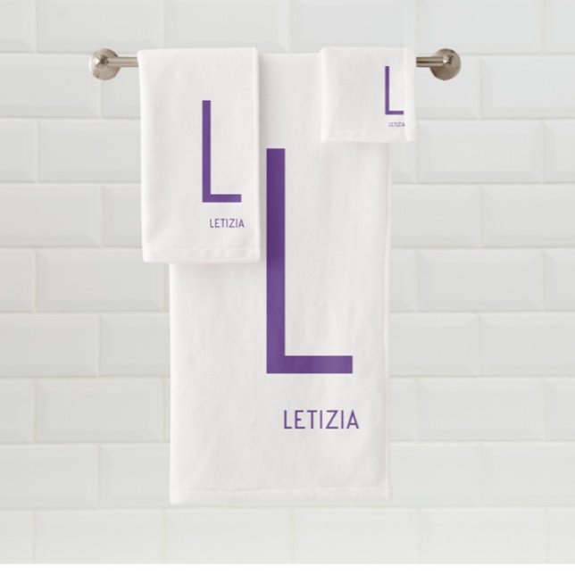 Purple Monogram Name Bath Towel Set (Creator Uploaded)