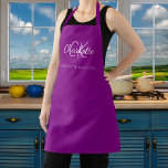 Purple monogram name business apron<br><div class="desc">Purple coloured background. Personalize and add your first name, monogram initials and full name. Use your back space key to delete if you want the apron without your full name.</div>