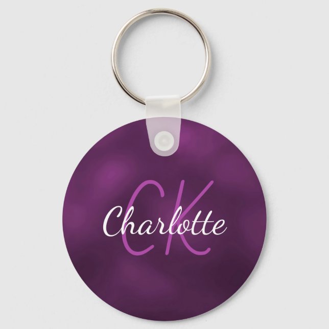 Purple monogram name minimalist elegant keychain (Front)