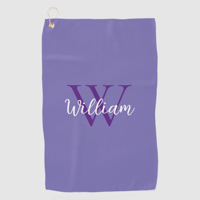Purple Monogram Name Personalized Golf Towel (Front)
