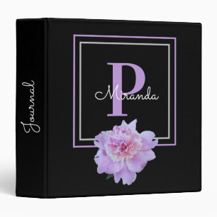 Purple Monogram Pink Peony Flower Black Binder
