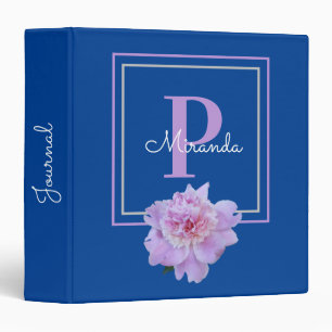 Purple Monogram Pink Peony Flower Blue 3 Ring Bind Binder