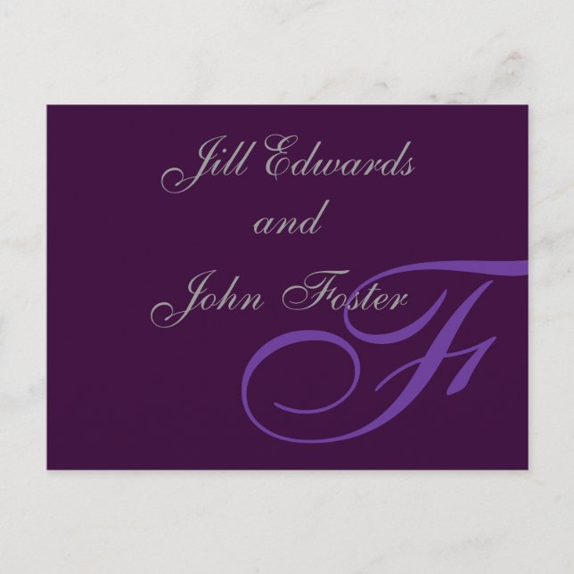 Purple Monogram Save the Date Announcement Postcard (Front)
