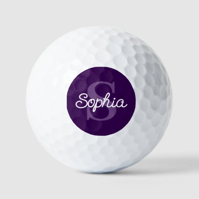 Purple Monogram Script Name Ladies Golf Balls (Front)