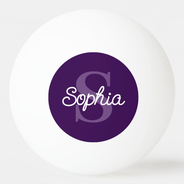 Purple Monogram Script Name Ladies Ping Pong Ball (Front)
