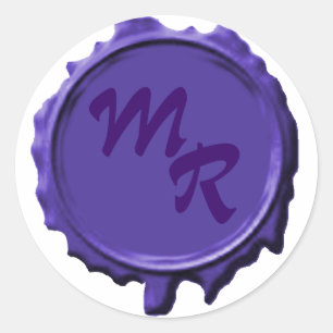 Purple Monogram Seal Wedding Stickers