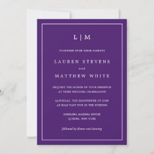 Purple Monogram Simple Wedding Invitation