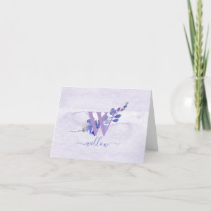 Purple Monogram Watercolor Personalized Stationery Thank You Card