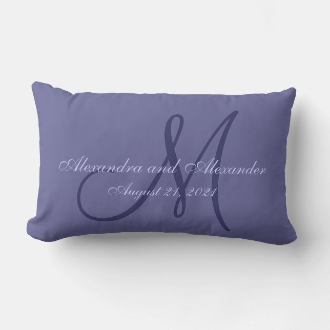 Purple Monogram Wedding Lumbar Pillow (Front)