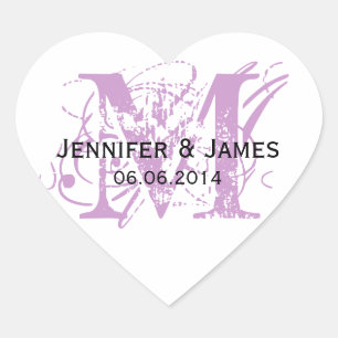 Purple Monogram Wedding Stickers Heart Shape