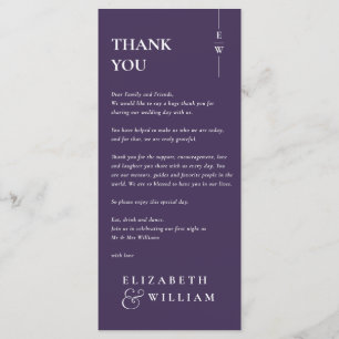 Purple Monogram Wedding Thank You Place Card