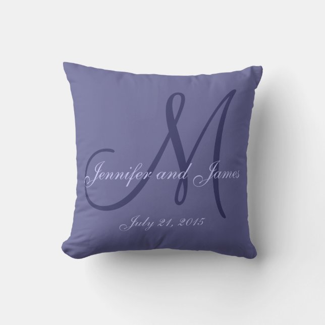Purple Monogram Wedding Throw Pillow (Front)
