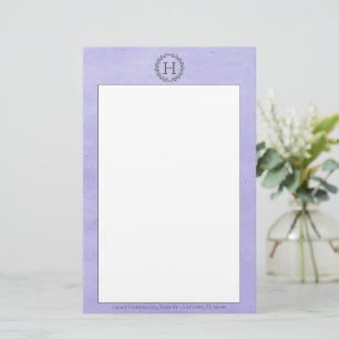 Purple Monogram Wreath Stationery