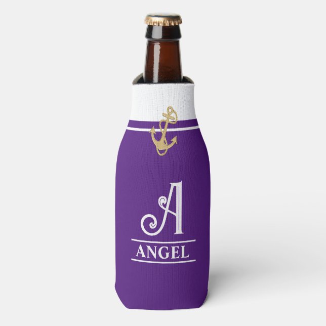 Purple Monogrammed Bottle Cooler (Bottle Front)
