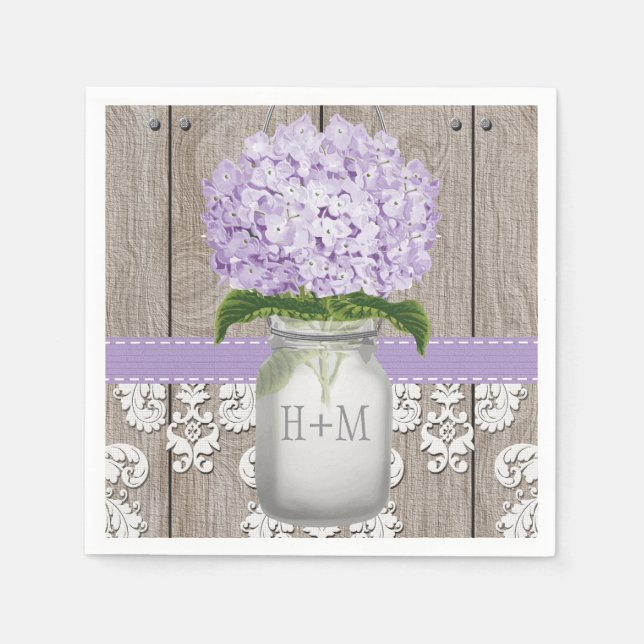 Purple Monogrammed Hydrangea Mason Jar Napkin (Front)