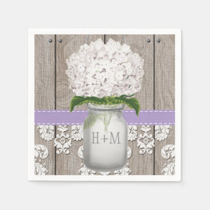 Purple Monogrammed White Hydrangea Mason Jar Napkin