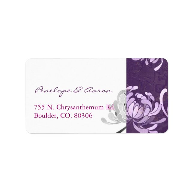 Purple Monotone Floral Wedding Address Label (Front)