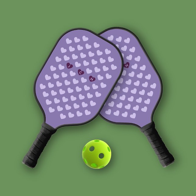 Purple Monotone Hearts Personal Monogram Pickleball Paddle (Creator Uploaded)