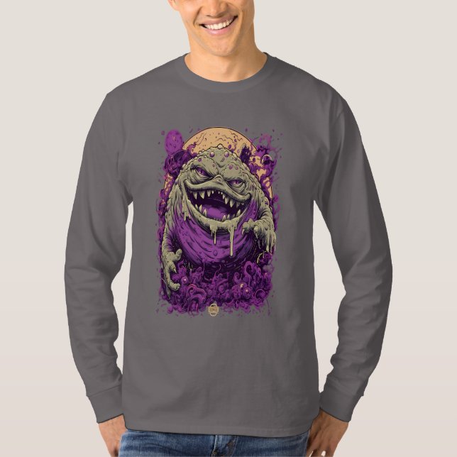 Purple Monster Dark Comic Long Sleeve T-Shirt (Front)
