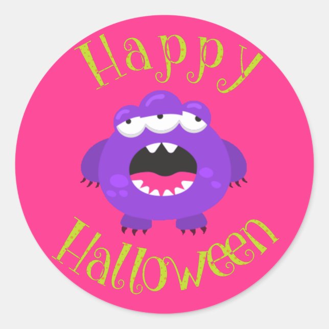 Purple Monster Fun Kids Halloween Party Classic Round Sticker (Front)