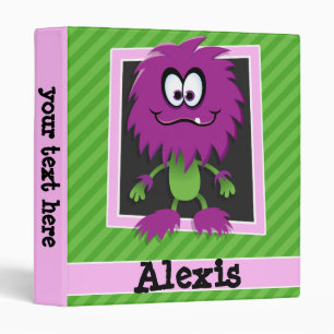 Purple Monster on Green Stripes Binder