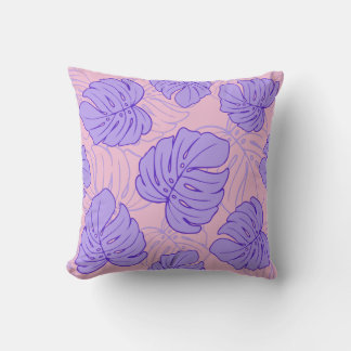 Purple Monstera Leaves Throw Pillow
