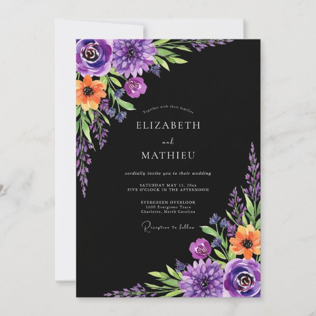 Purple Moody Botanical Wedding Invitation (Front)