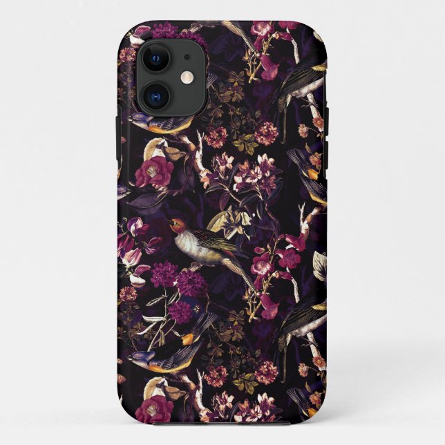 Purple Moody Floral Antique Birds Pattern Case-Mate iPhone Case (Back)