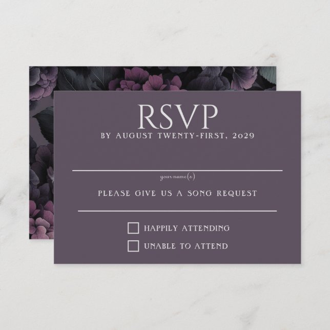 Purple Moody Floral RSVP Card (Front/Back)