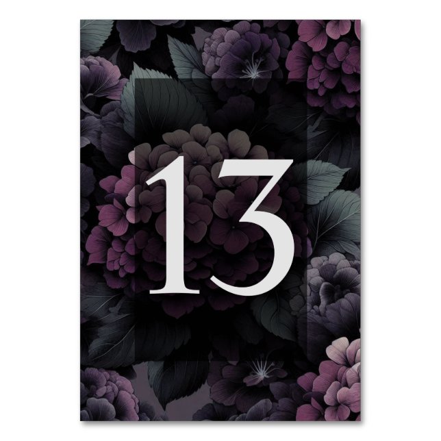 Purple Moody Floral Table Number (Front)