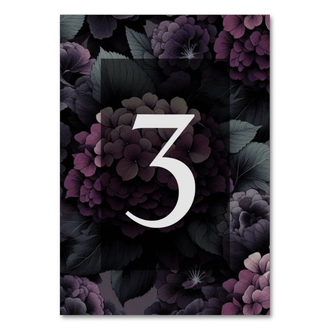 Purple Moody Floral Table Number (Front)