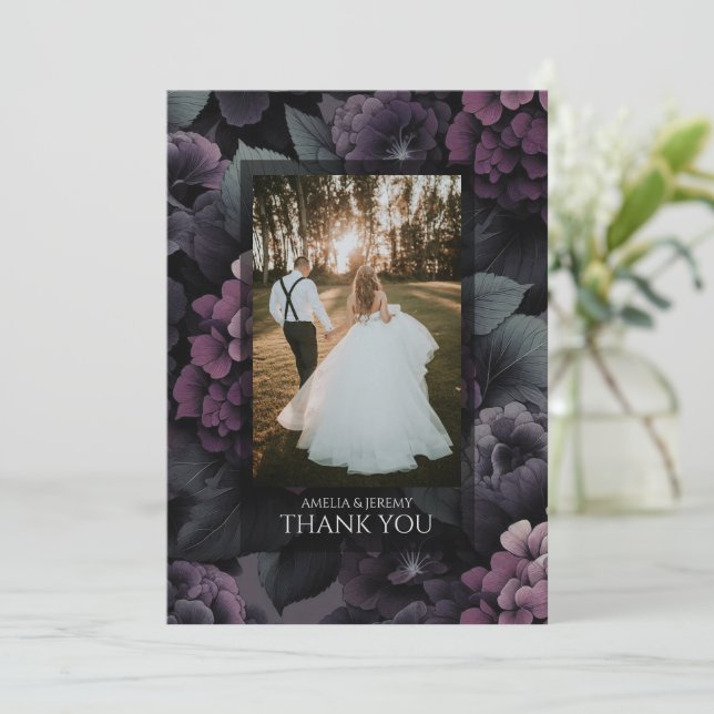 Purple Moody Floral Thank You Card (Standing Front)