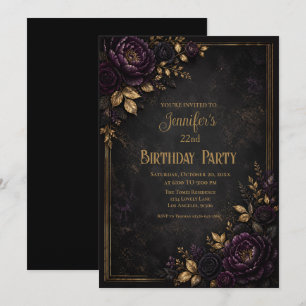 Purple Moody Flowers Birthday Invitation