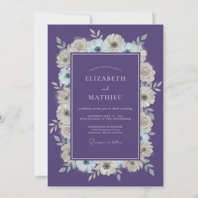 Purple Moody Winter Wedding Invitation (Front)