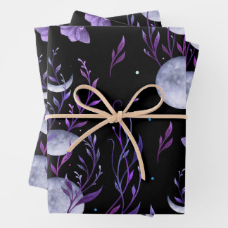 Purple Moon and Moth Wrapping Paper Sheets