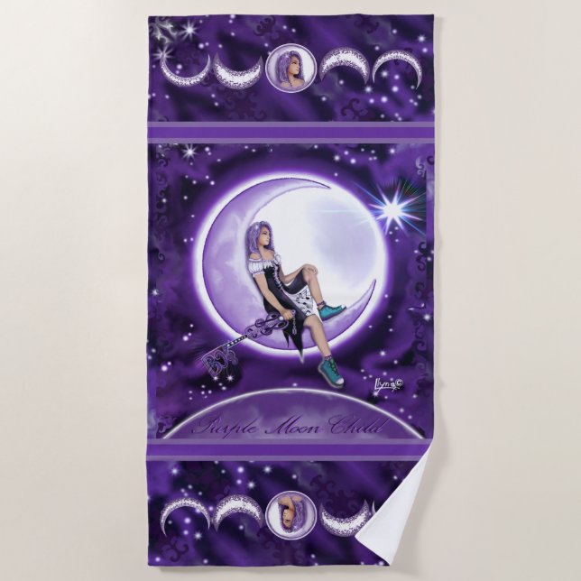 Purple moon Child Beach Towel (Front)