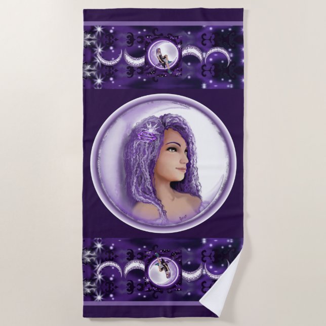Purple moon Child Beach Towel (Front)