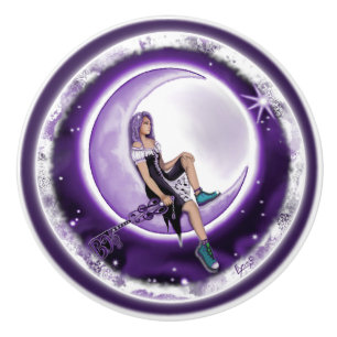 Purple Moon Child Ceramic Knob