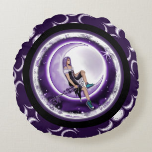 Purple Moon Child Round Pillow
