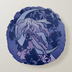 Purple Moon Goddess Wiccan Triple Moon Symbol Art Round Pillow