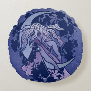 Purple Moon Goddess Wiccan Triple Moon Symbol Art Round Pillow