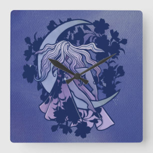 Purple Moon Goddess Wiccan Triple Moon Symbol Art Square Wall Clock